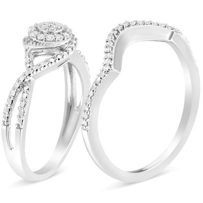 .925 Sterling Silver 1/6 Cttw Diamond Composite Halo and Split Shank Bridal Set Ring and Band  (I-J Color, I3 Clarity)