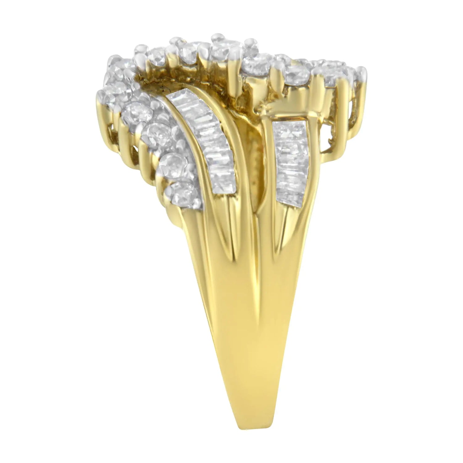 10K Yellow Gold Round and Baguette Cut Diamond Bypass Ring (1 Cttw, J-K Color, I2-I3 Clarity)