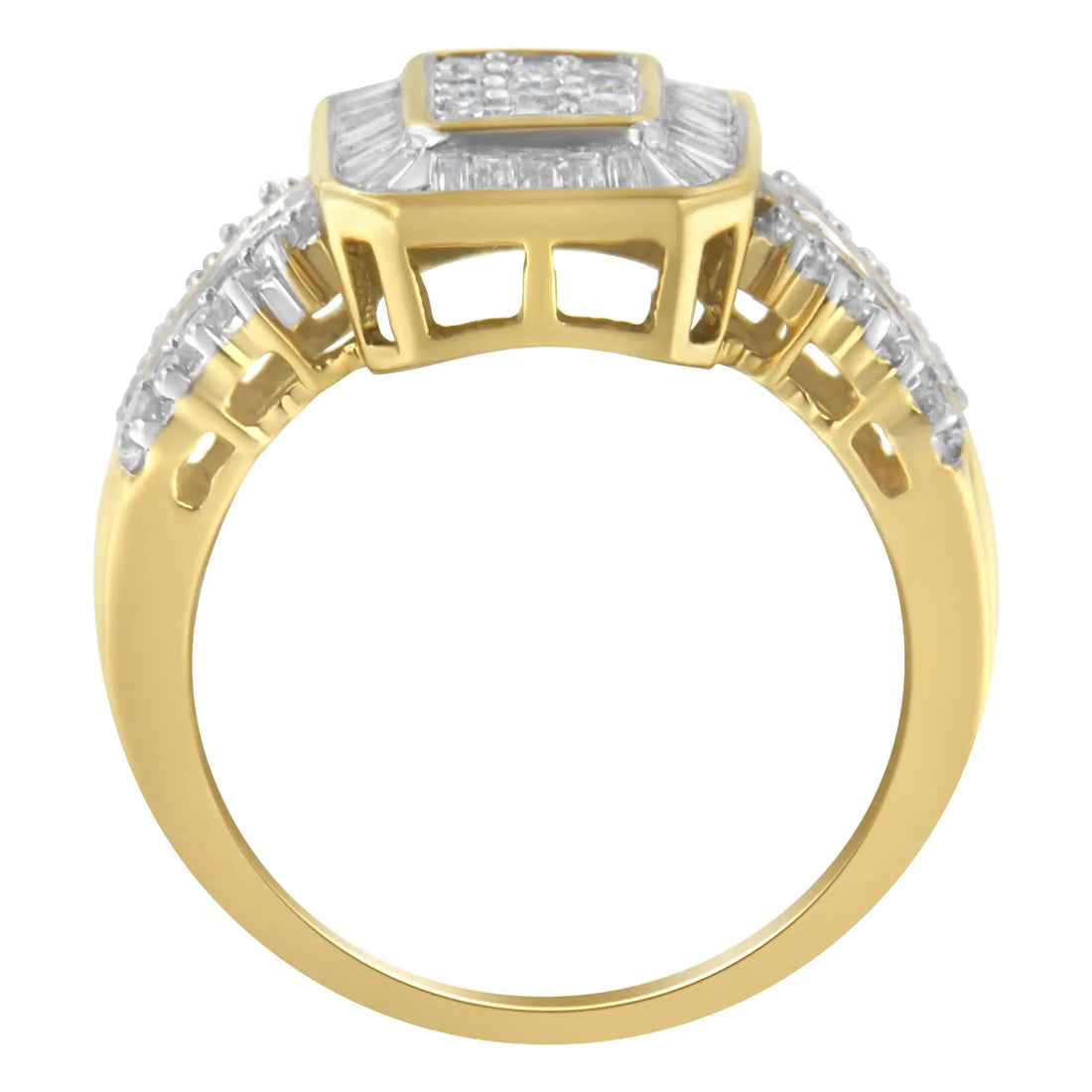 10K Yellow Gold Round and Baguette-Cut Diamond Cluster Ring (1.0 Cttw, I-J Color, SI1-SI2 Clarity)