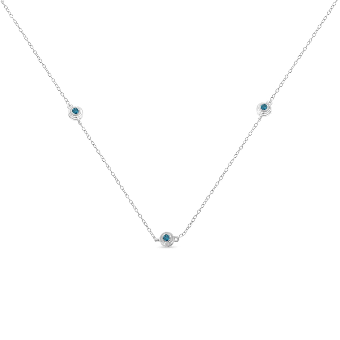 Sterling Silver Treated Blue Color Diamond Station Necklace (1/2 cttw, Blue Color, I2-I3 Clarity)