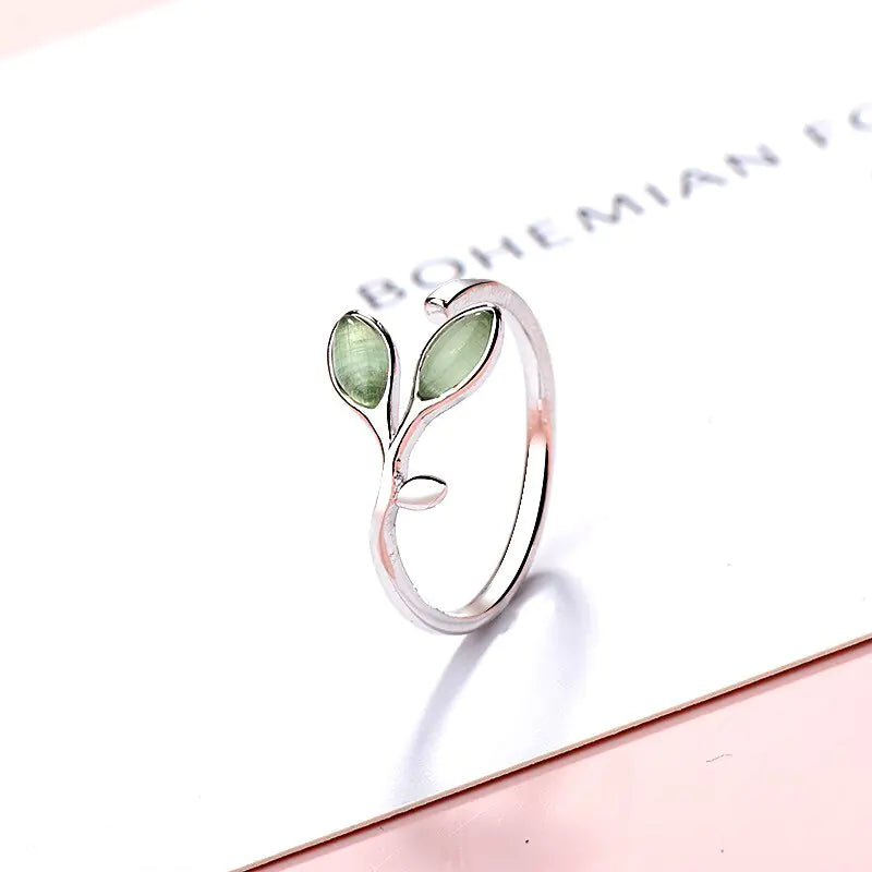 Silver Color Leaves Ring