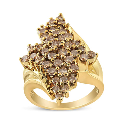 14K Yellow Gold Plated .925 Sterling Silver 2.00 Cttw Diamond Cluster Ring (Champagne Color, I2-I3 Clarity)