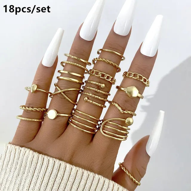 Gold Geometric Ring Set