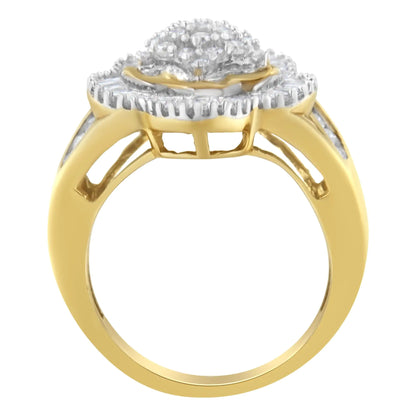 10KT Yellow Gold Round and Baguette Cut Diamond Ballerina Ring (1 cttw, I-J Color, SI1-SI2 Clarity)