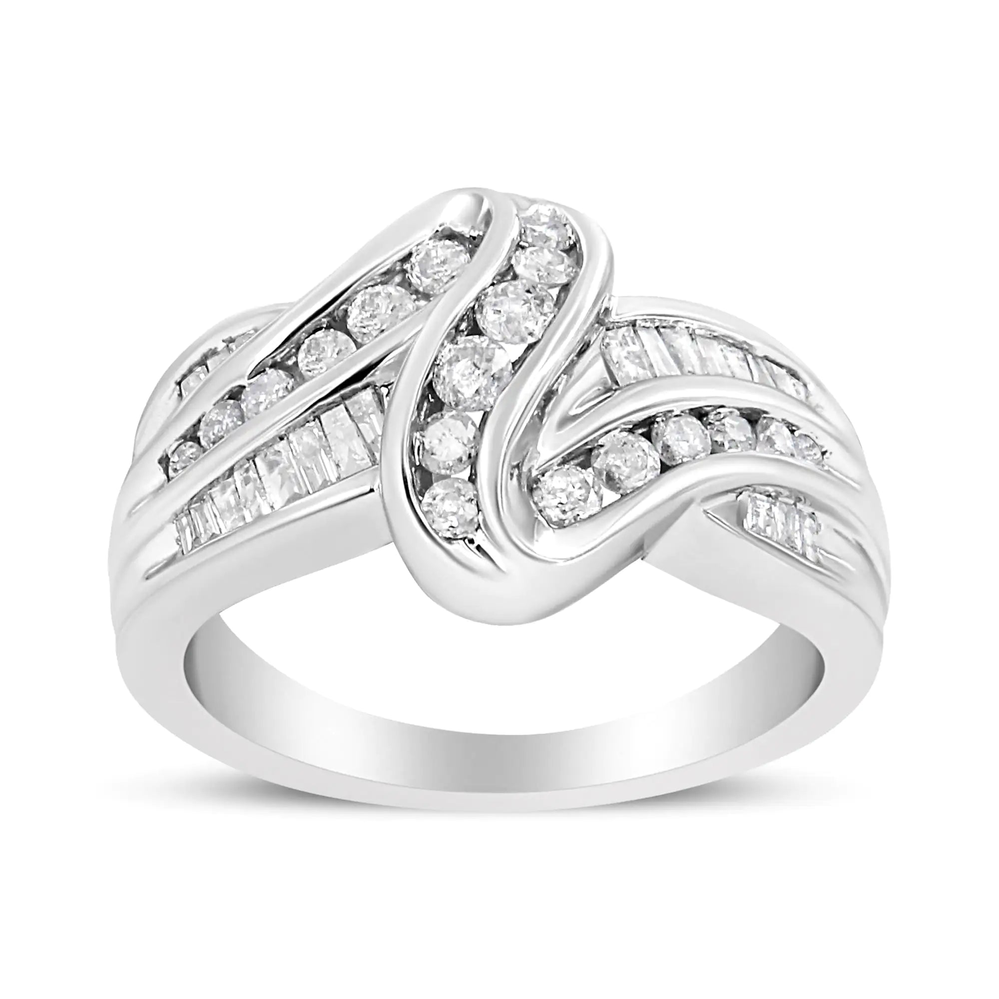 10K White Gold Ring 3/4 Cttw Round-Cut Diamond Bypass Ring (H-I Color, I2-I3 Clarity)