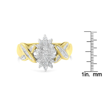 10K Two-Toned Round Baguette Diamond Cluster Ring (1/2 Cttw, I-J Color, I2-I3 Clarity)