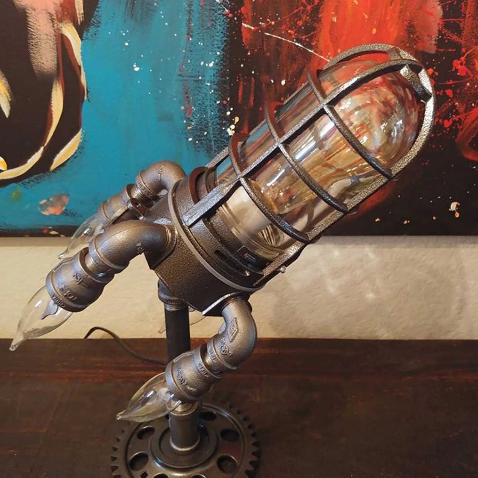 Steampunk Rocket Ship Lamp