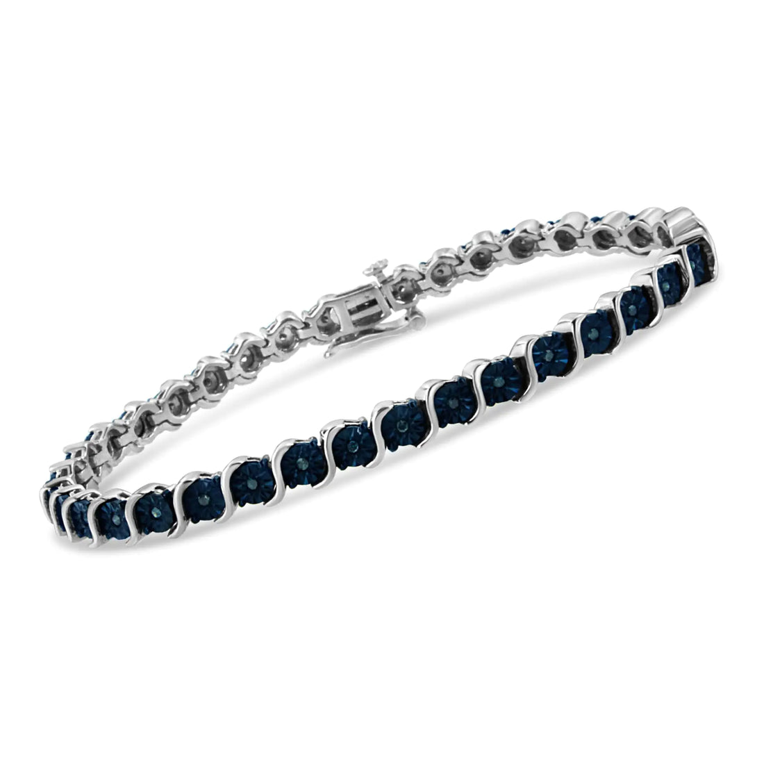 .925 Sterling Silver 1/4 Cttw Treated Blue Diamond Tennis 7&quot; Bracelet (Blue Color, I1-I2 Clarity)