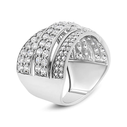 .925 Sterling Silver 2.00 Cttw Round-Cut Diamond Overlapping Bypass Band Ring (I-J Color, I2-I3 Clarity)