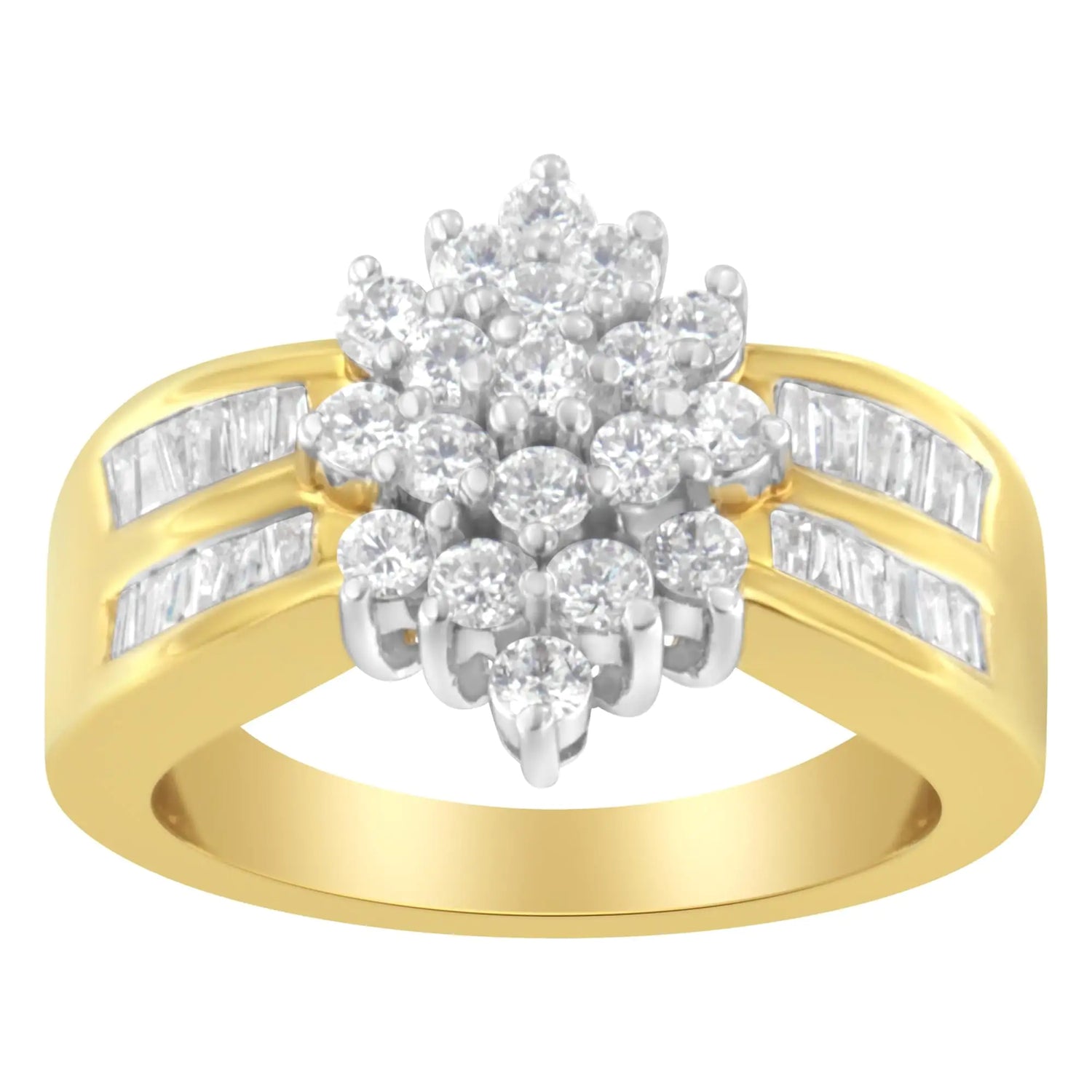 10K Yellow Gold 1.0 Cttw Marquise Composite Diamond Cluster Cocktail Ring (H-I Color, SI2-I1 Clarity)