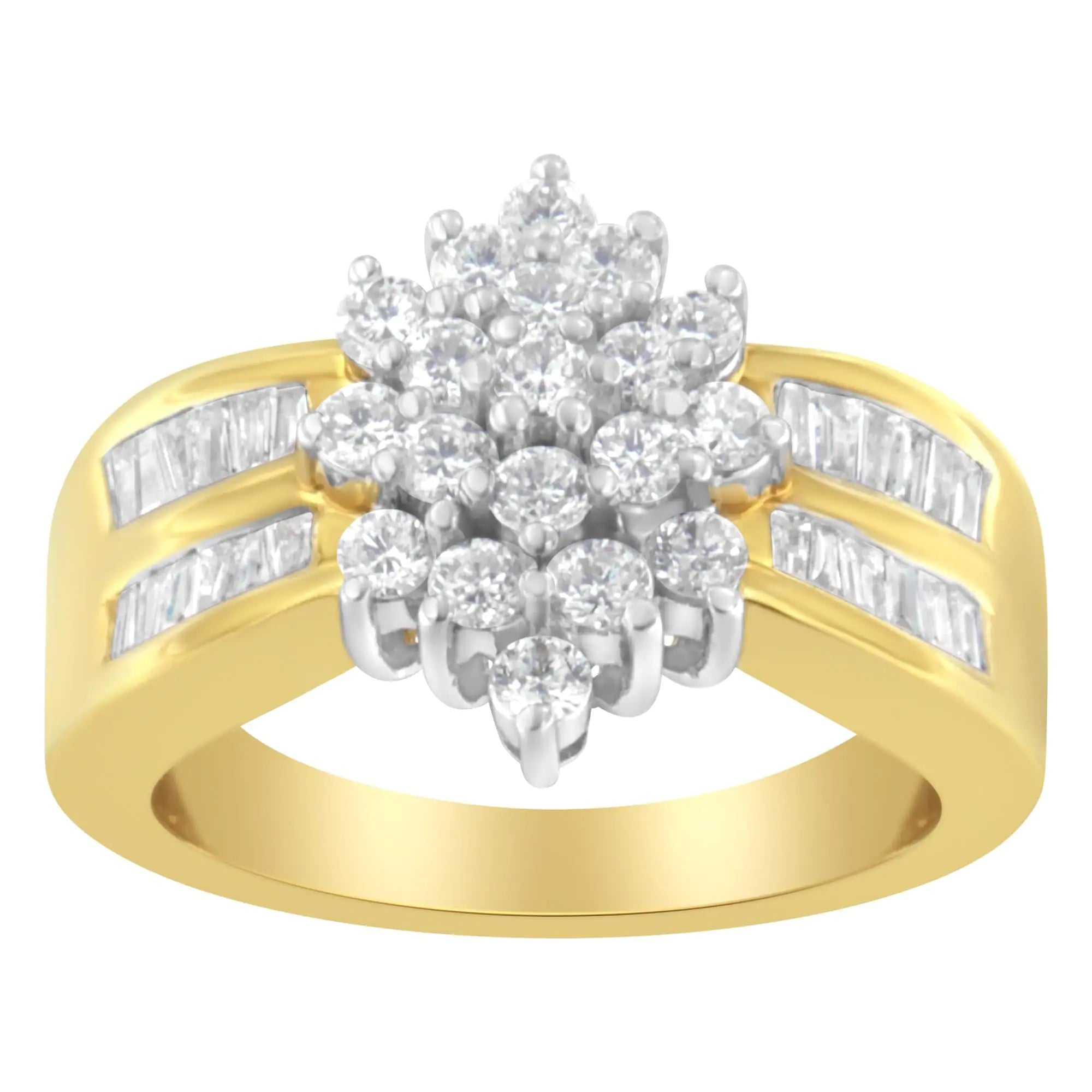 10K Yellow Gold 1.0 Cttw Marquise Composite Diamond Cluster Cocktail Ring (H-I Color, SI2-I1 Clarity)