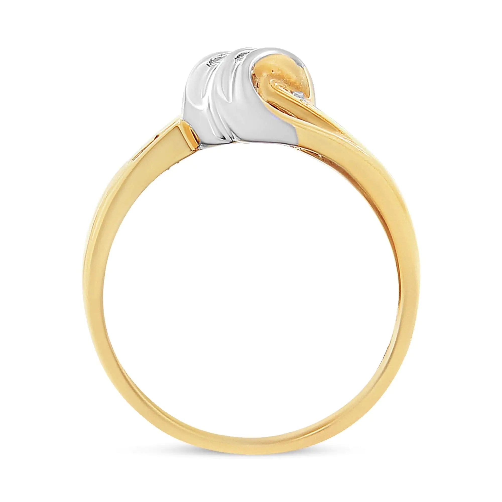 10K Yellow and White Gold 1/10 Cttw Baguette and Round-Cut Diamond Bypass Ring (I2 Color, H-I Clarity)