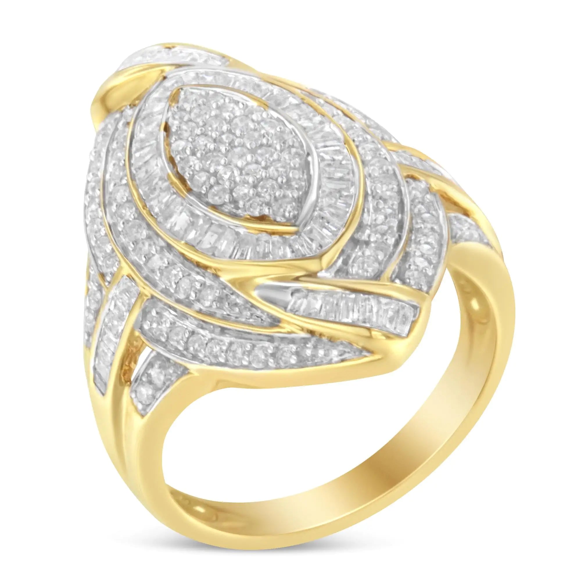 10K Yellow Gold Plated .925 Sterling Silver &amp; 1-1/5 Cttw Diamond Marquise Shaped Cluster Cocktail Fashion Ring (I-J Color, I2-I3 Clarity)