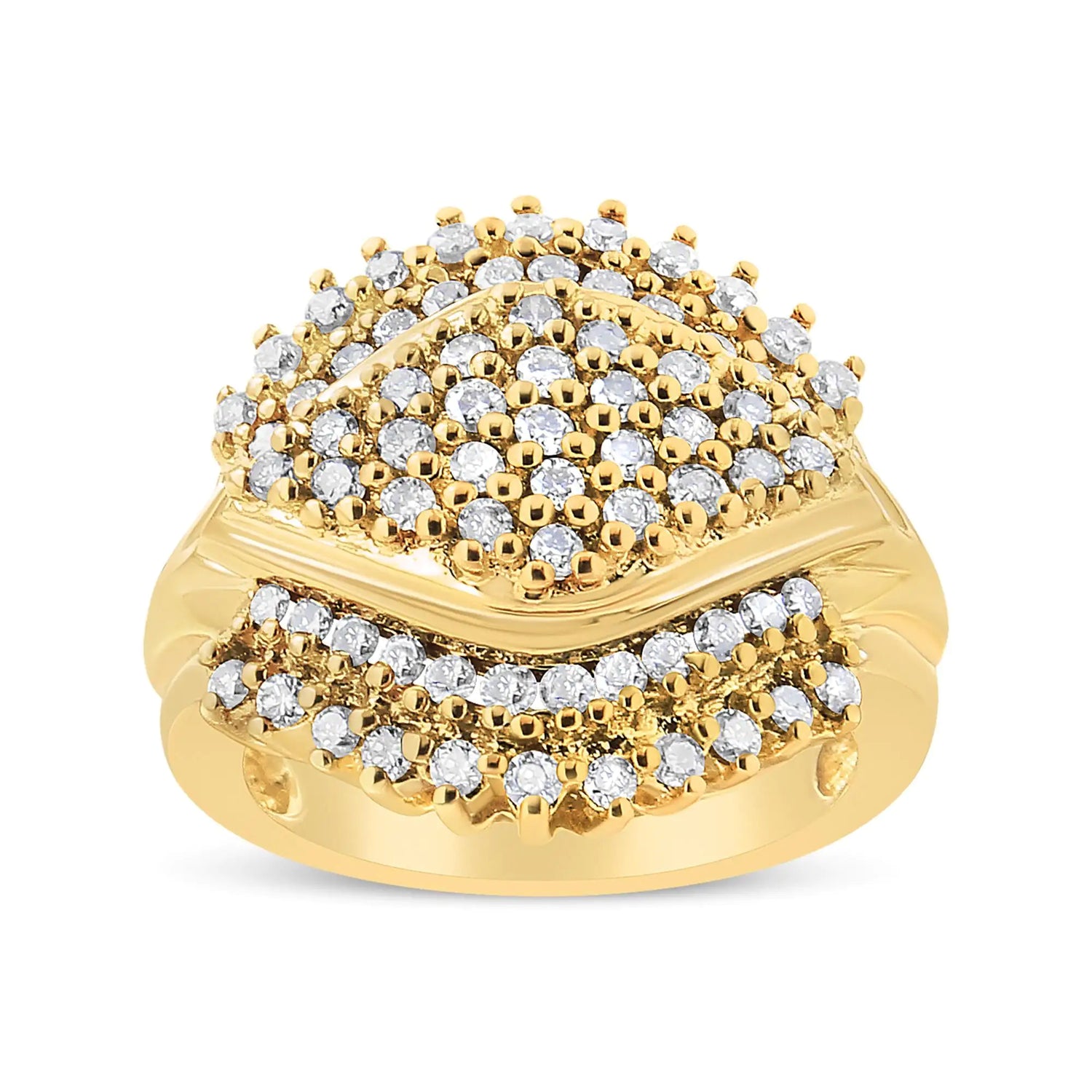 10K Yellow Gold Plated .925 Sterling Silver 1.00 Cttw Diamond Cluster Ring (Champagne Color, I2-I3 Clarity)