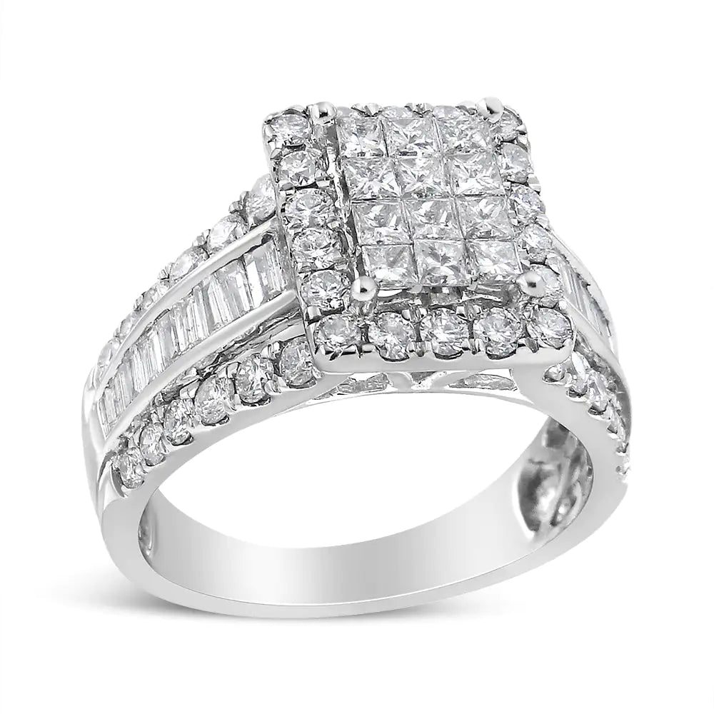 14K White Gold 2.00 Cttw Composite Head with Halo and Side Stones Diamond Ring (H-I Color, SI1-SI2 Clarity)