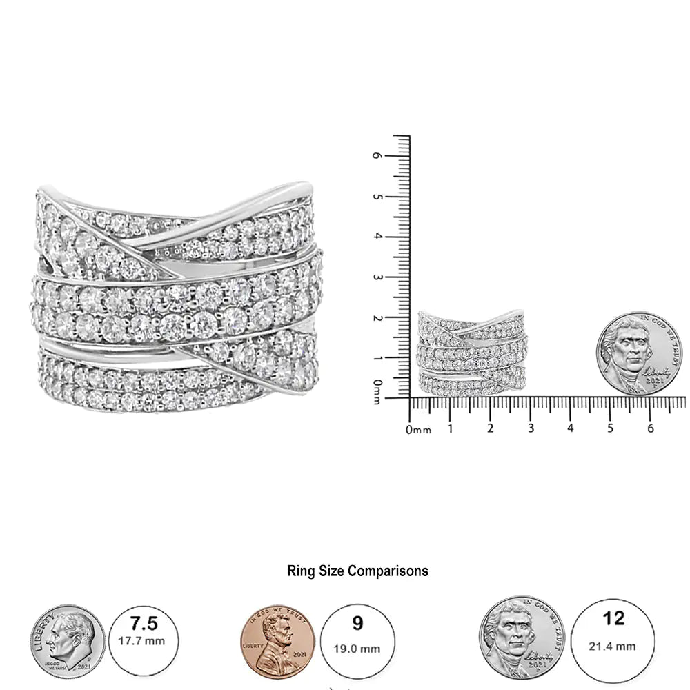 .925 Sterling Silver 2.00 Cttw Round-Cut Diamond Overlapping Bypass Band Ring (I-J Color, I2-I3 Clarity)