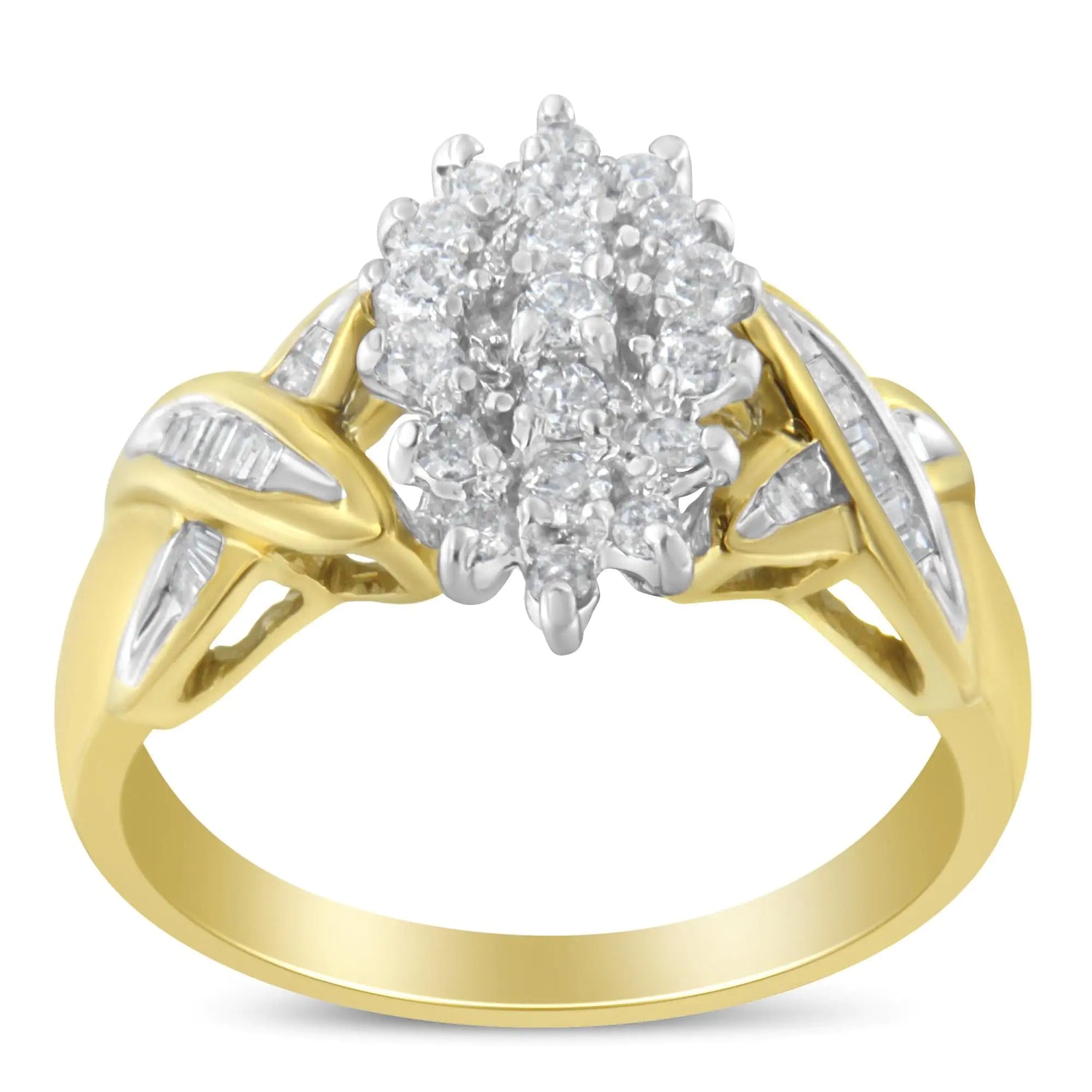 10K Yellow Gold Round And Baguette-Cut Diamond Ring (1/2 Cttw, H-I Color, I1-I2 Clarity)