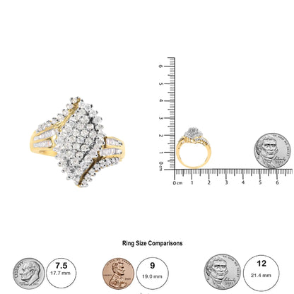 10K Yellow Gold 1.0 Cttw Diamond Cluster and Halo Ring (H-I Color, SI2-I1 Clarity)