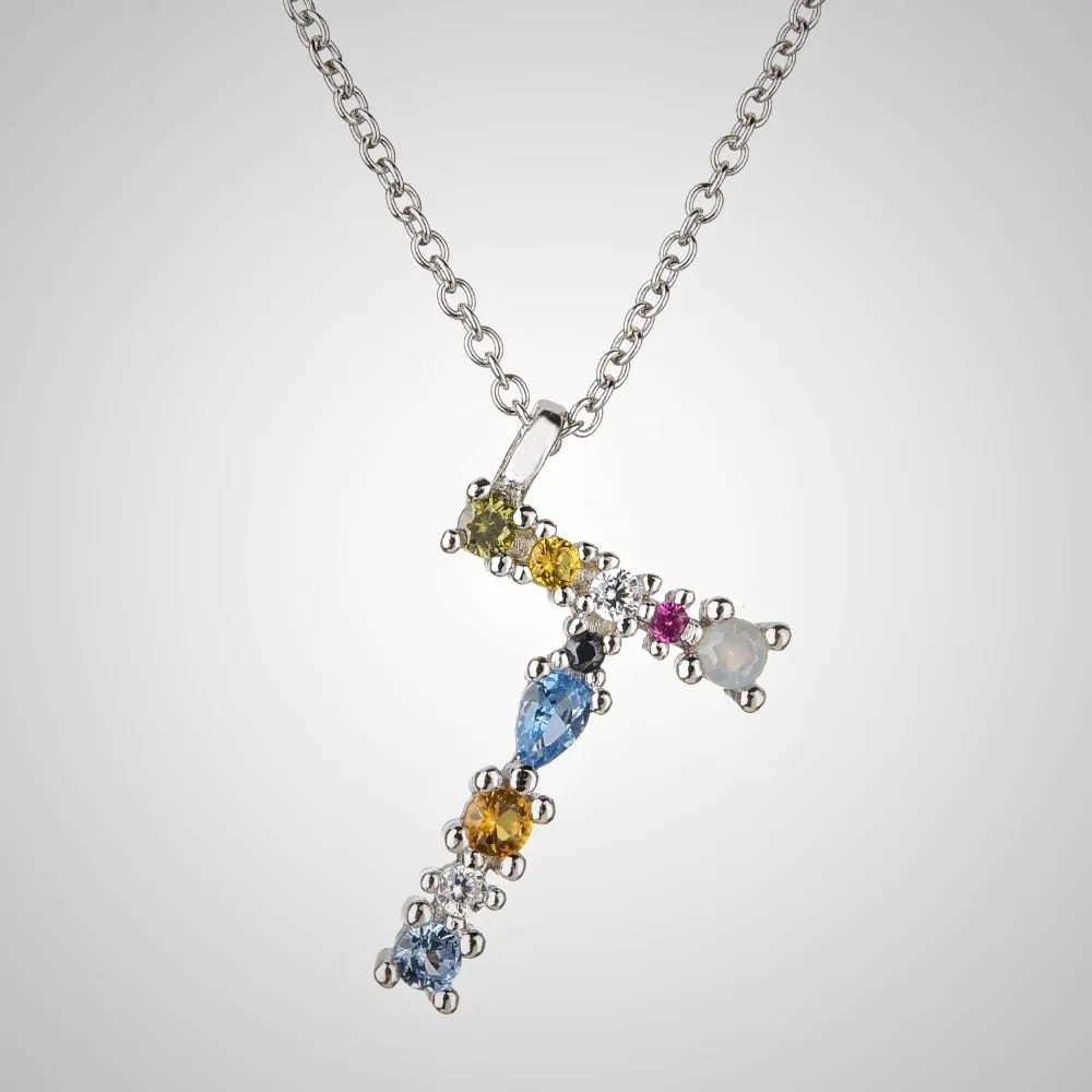 ANDYWEN 925 Sterling Silver Gold Letter M Opal Initial Necklace