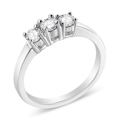 .925 Sterling Silver 1/2 Cttw Miracle Set Round Diamond Three Stone Illusion Plate Ring (I-J Color, I2-I3 Clarity)