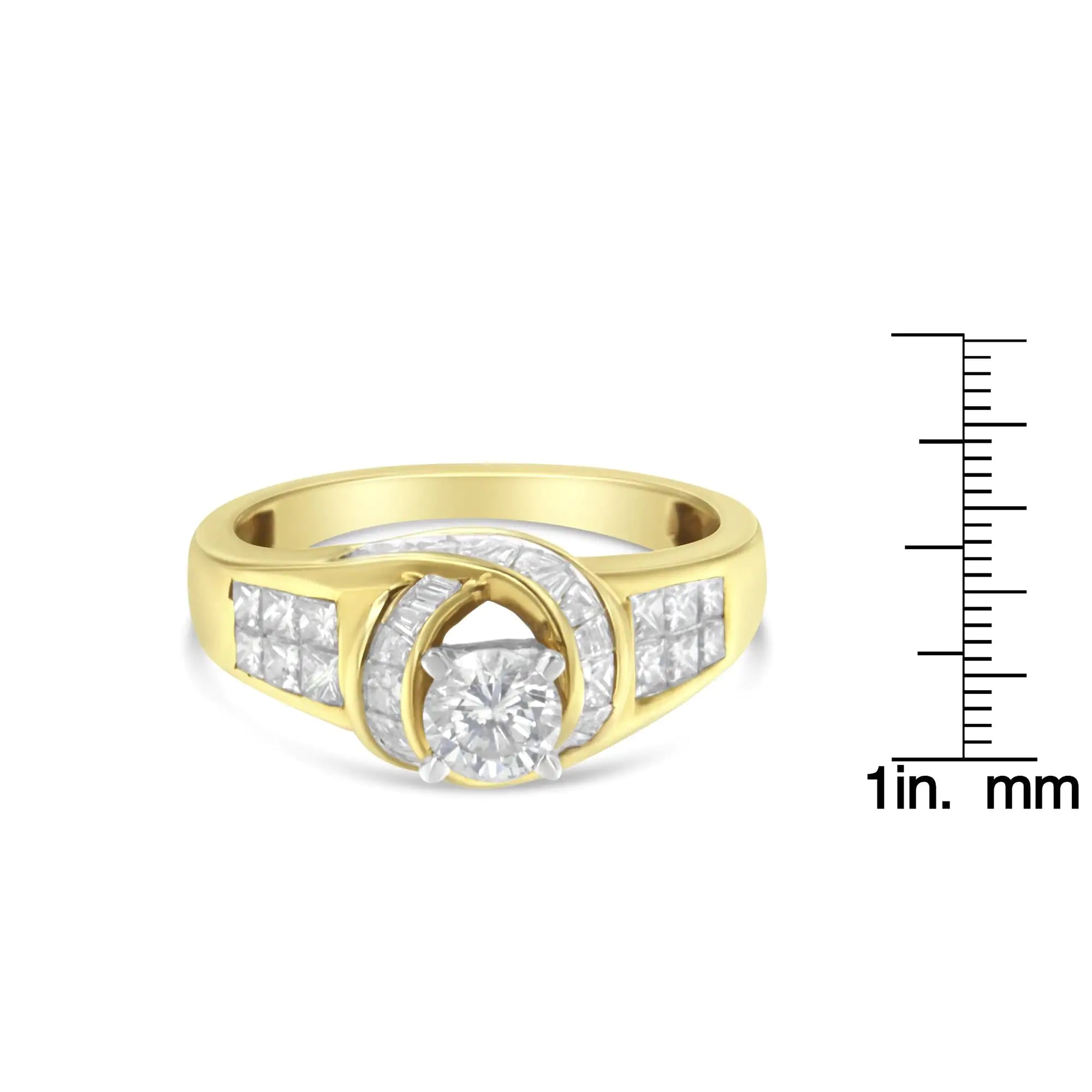 14K Two-Toned Gold Round, Baguette and Princess Cut Diamond Ring (1 1/8 Cttw, H-I Color, SI2-I1 Clarity)