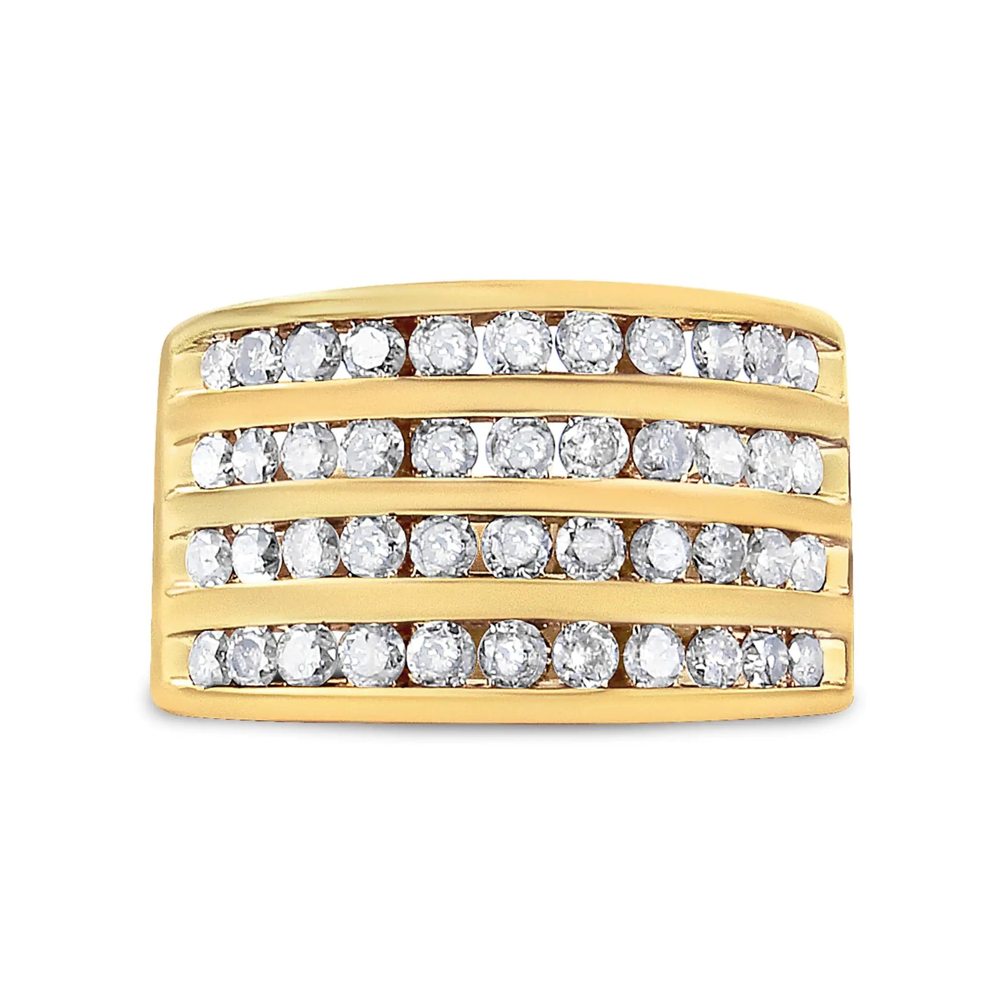 10K Yellow Gold Plated .925 Sterling Silver 1 1/2 Cttw Diamond 4 Row Channel Band Ring (Champagne Color, I2-I3 Clarity)