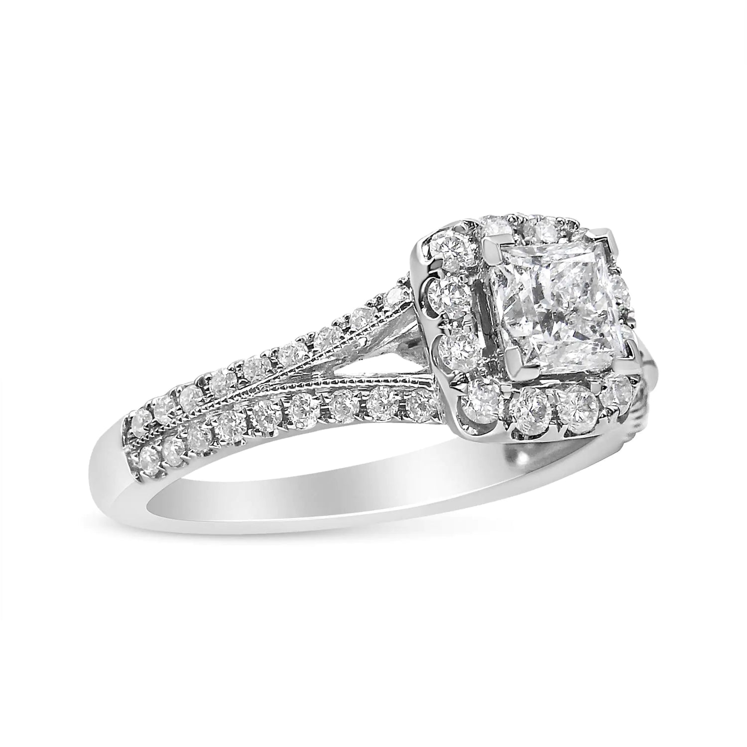 14K White Gold 1.15 Cttw Princess Diamond Center Engagement Ring with Split Shank (H-I Color, I1-I2 Clarity)