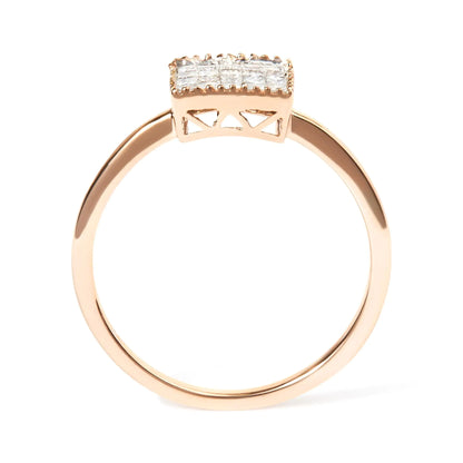 10K Rose Gold 1/3 Cttw Invisible Set Princess Cut Diamond Composite Square Shape Ring for Women (H-I color, I1-I2 clarity)