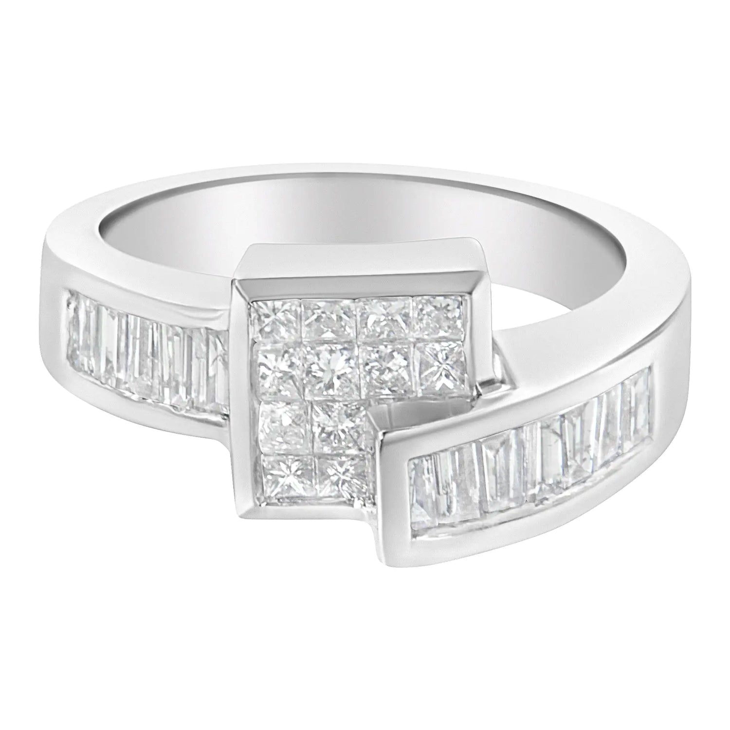 14K White Gold Princess and Baguette-cut Diamond Ring (1 1/3 Cttw, G-H Color, SI2-I1 Clarity)