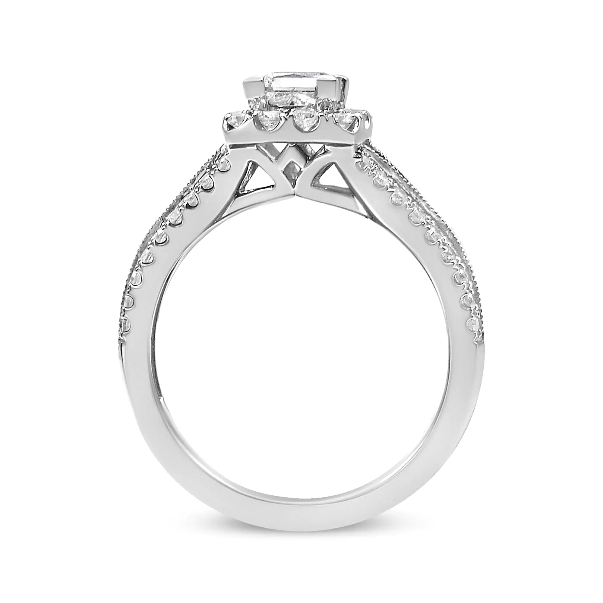 14K White Gold 1.15 Cttw Princess Diamond Center Engagement Ring with Split Shank (H-I Color, I1-I2 Clarity)