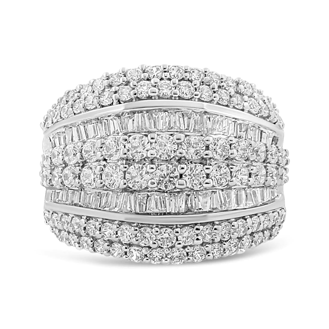 .925 Sterling Silver 2.00 Cttw Round and Baguette-Cut Diamond Cluster Ring (H-I Color, I1-I2 Clarity)