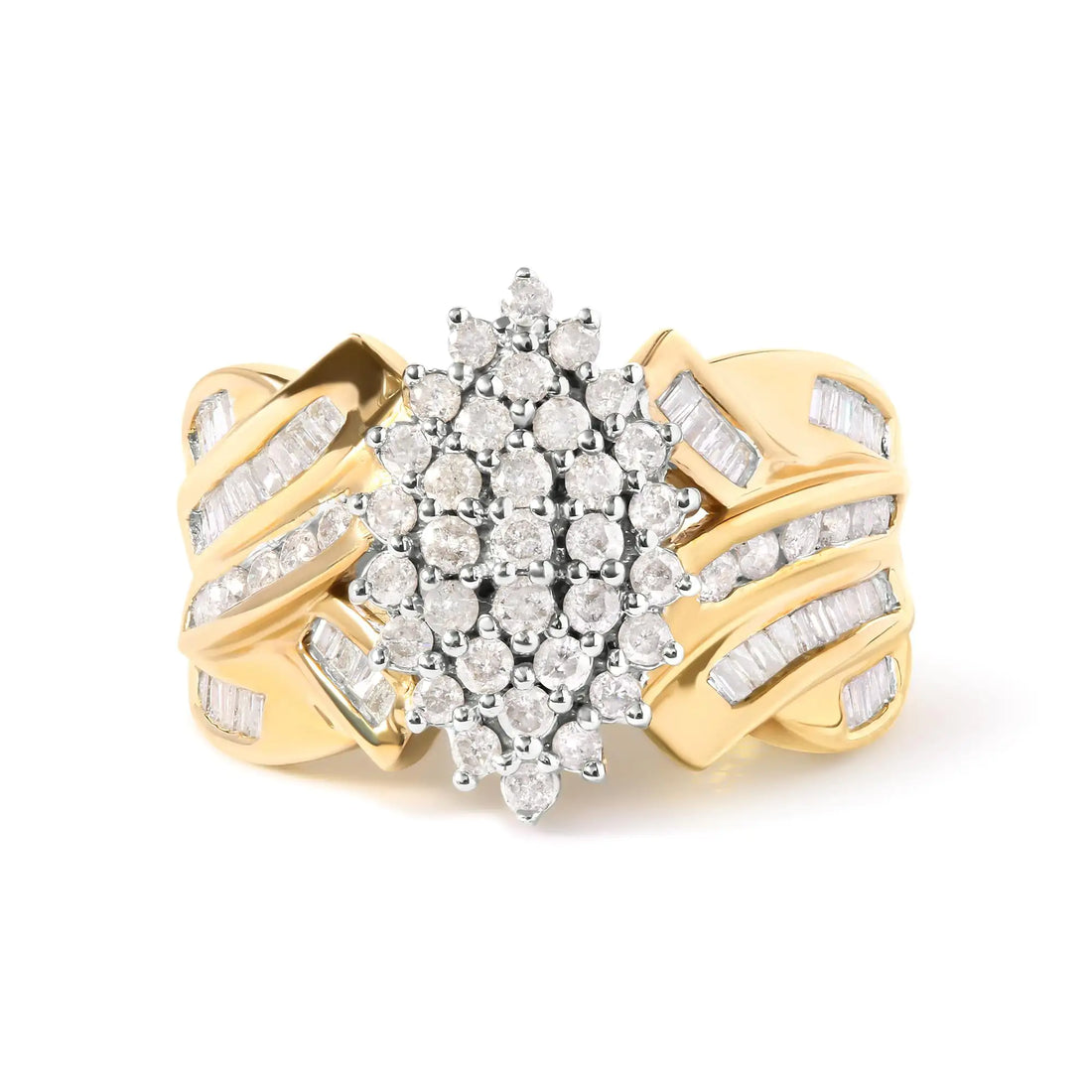 10K Yellow Gold 1 Cttw Diamond Pear Shaped Cluster  Cluster Cocktail Ring (H-I Color, I2-I3 Clarity)