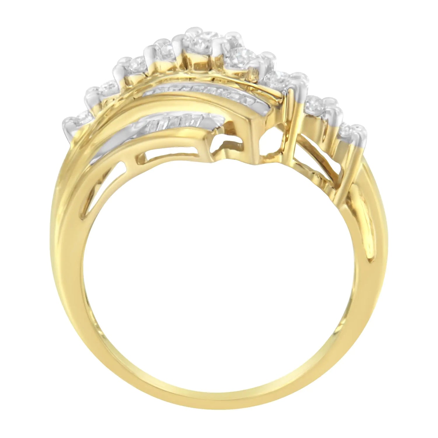 10K Yellow Gold Round and Baguette Diamond-Cut Ring (1/2 Cttw, I-J Color, I1-I2 Clarity)