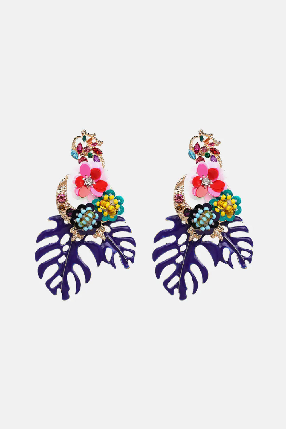 Leaf &amp; Flower Shape Zinc Alloy Dangle Earrings