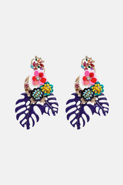 Leaf &amp; Flower Shape Zinc Alloy Dangle Earrings