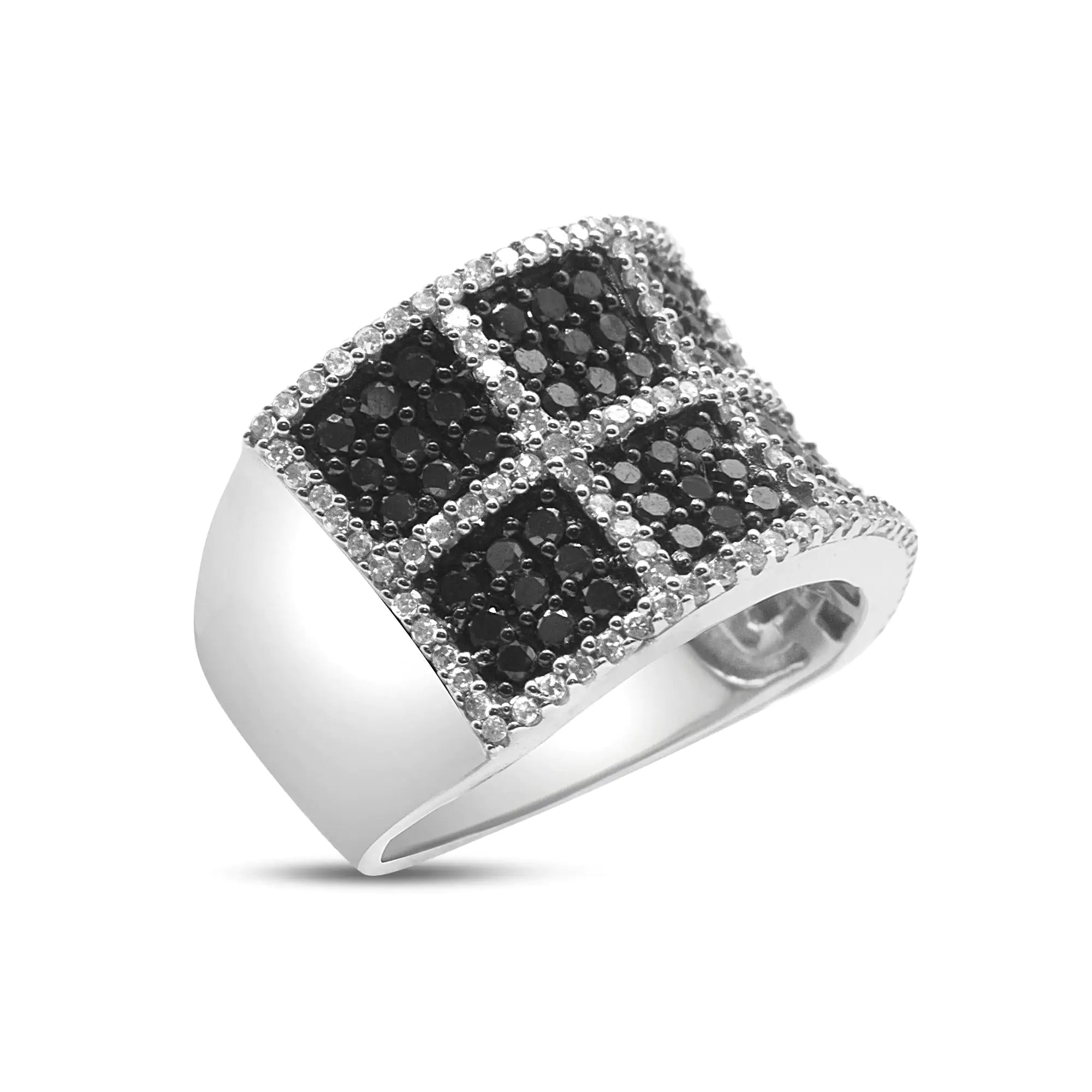 14K White Gold 1 1/2 Cttw White and Treated Black Diamond Cocktail Ring (H-I Color, I1-I2 Clarity)