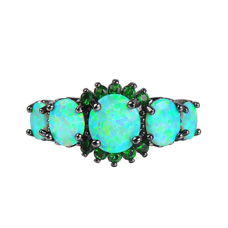 Cute Green Fire Oval Opal Rings