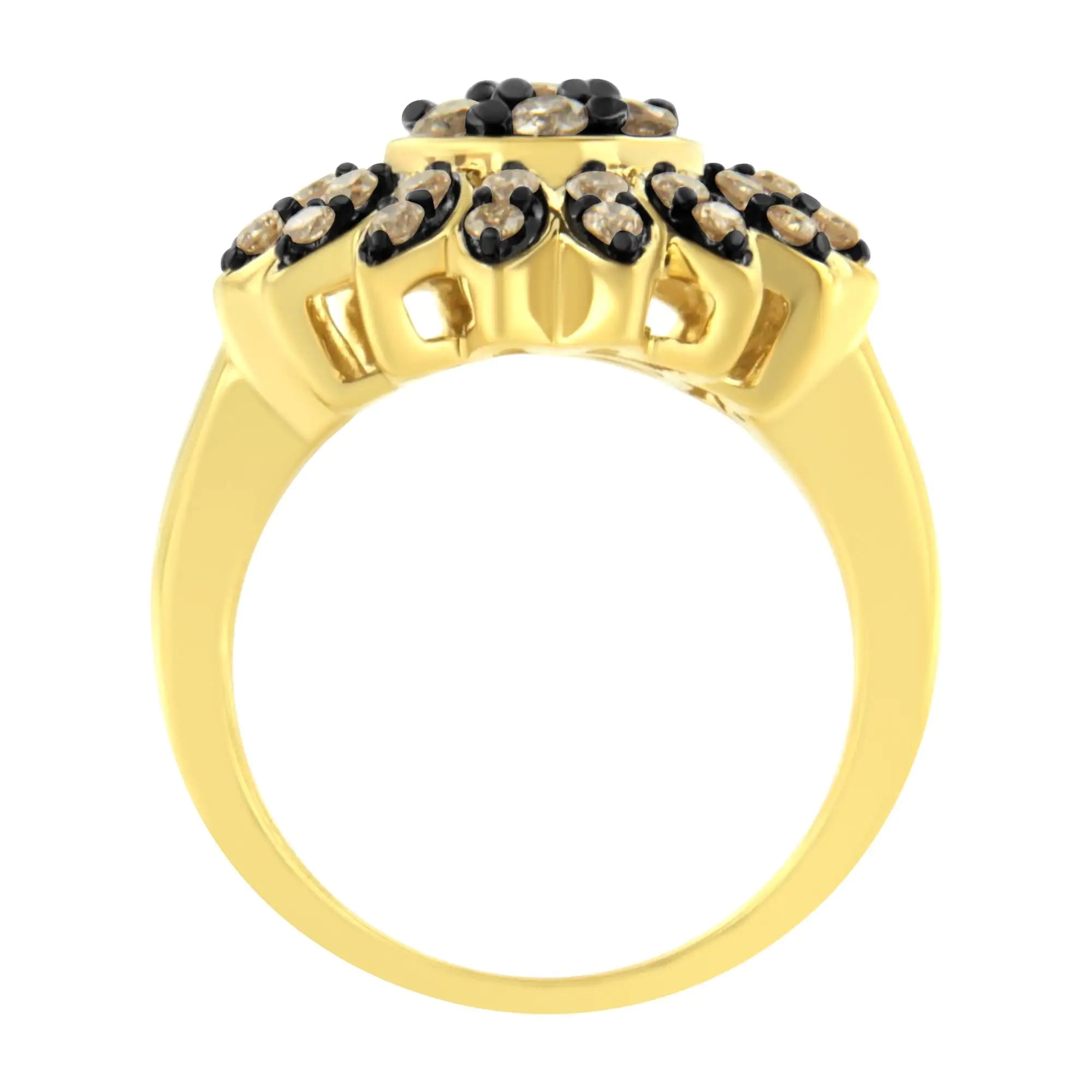 10K Yellow Gold Plated .925 Sterling Silver 1 cttw Prong Set Round-Cut Diamond Floral Cocktail Ring (I1-I2 Clarity, J-K Color)