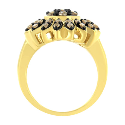 10K Yellow Gold Plated .925 Sterling Silver 1 cttw Prong Set Round-Cut Diamond Floral Cocktail Ring (I1-I2 Clarity, J-K Color)