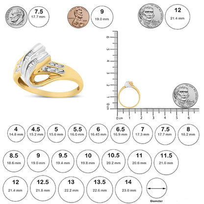 10K Yellow and White Gold 1.00 Cttw Round And Baguette-Cut Diamond Accent Bypass Ring (H-I Color, I2-I3 Clarity)