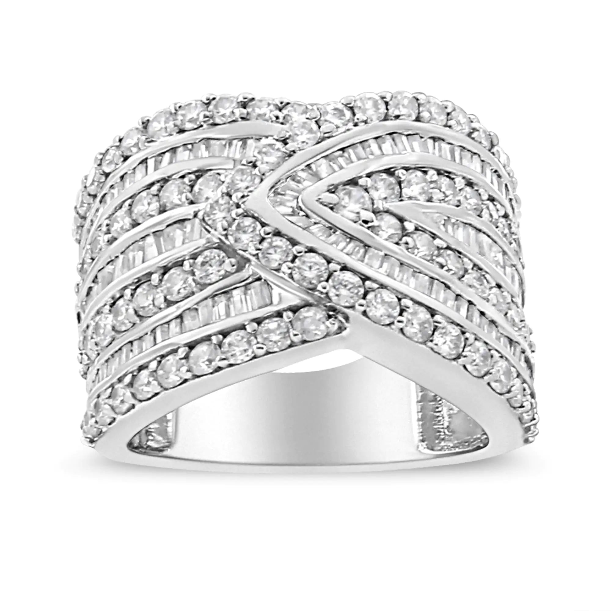 .925 Sterling Silver 2 3/8 Cttw Diamond Multi Row Overlay Band Ring ( J-K Color, I3 Clarity)