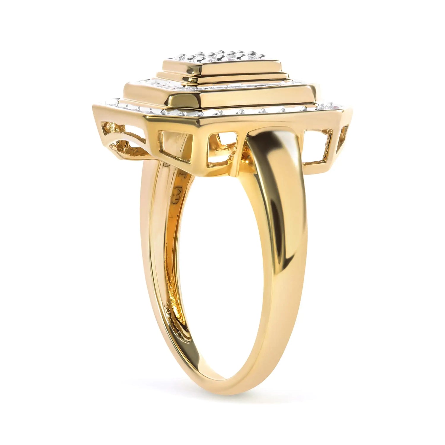 10K Yellow Gold Plated .925 Sterling Silver 1/2 Cttw Round &amp; Baguette Diamond Ring (I-J Color, I2-I3 Clarity)