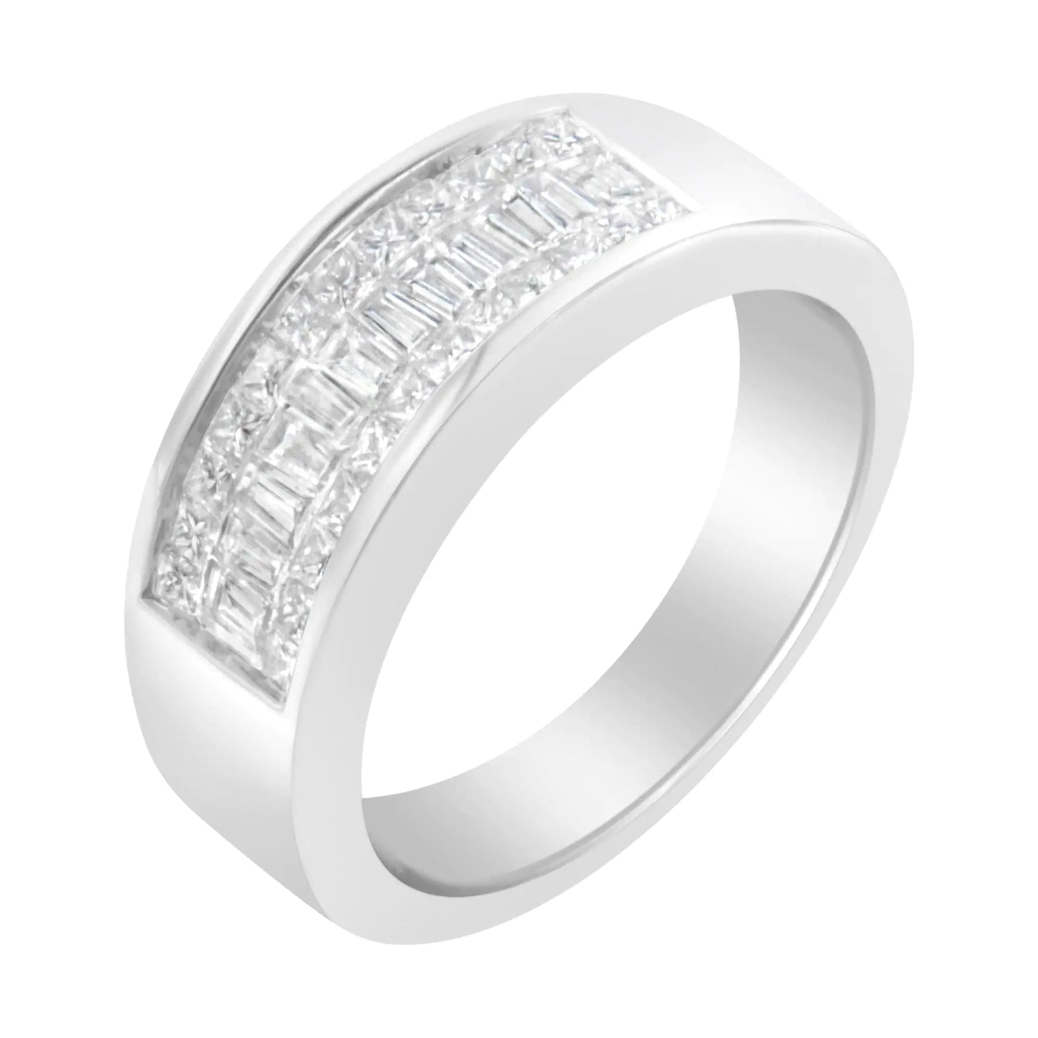 14K White Gold Princess and Baguette-cut Diamond Ring (1.0 Cttw, H-I Color, VS2-SI1 Clarity)