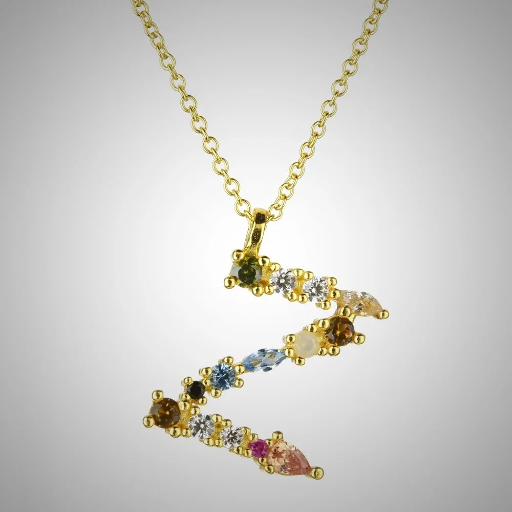 ANDYWEN 925 Sterling Silver Gold Letter M Opal Initial Necklace