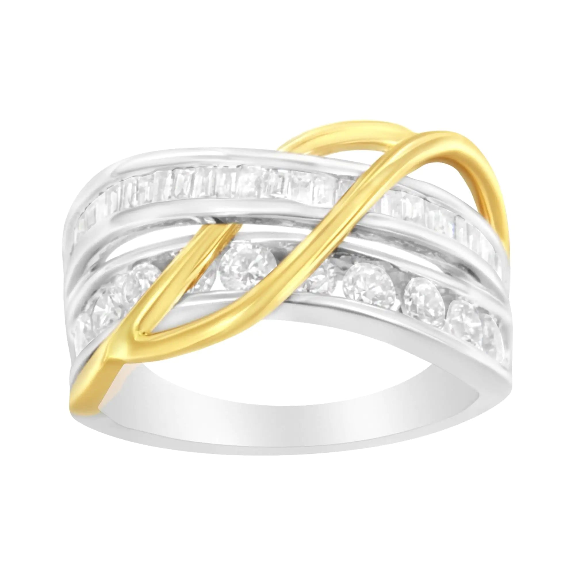 10K White and Yellow Gold 1 1/10 cttw Channel-Set Diamond Bypass Band Ring (J Color, I3 Clarity) –