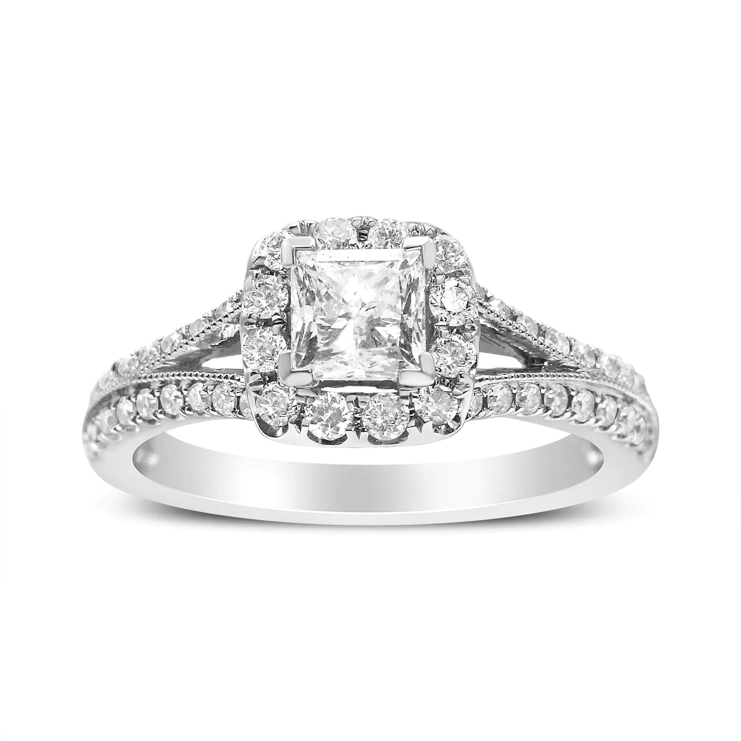 14K White Gold 1.15 Cttw Princess Diamond Center Engagement Ring with Split Shank (H-I Color, I1-I2 Clarity)