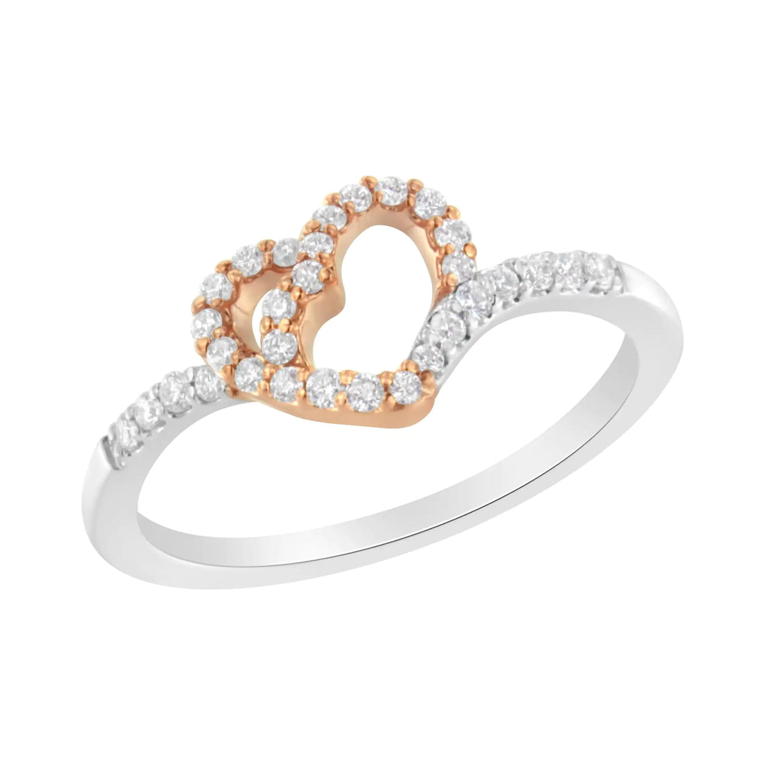 10K Two Toned Gold Diamond Heart Cocktail Ring (1/5 Cttw, H-I Color, I1-I2 Clarity)