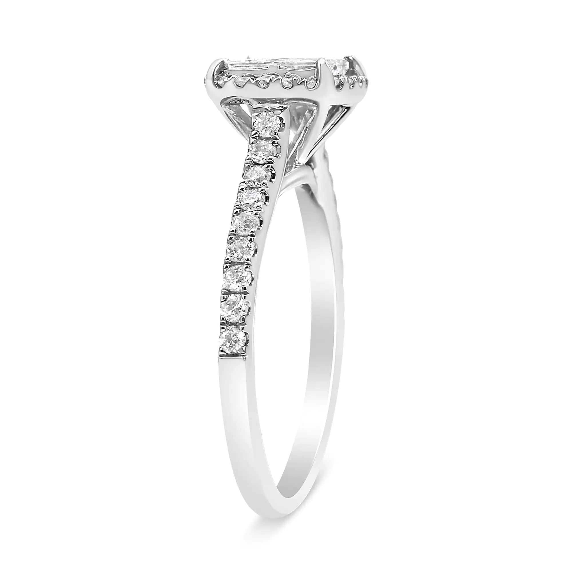 14K White Gold 1.00 Cttw Invisible Set Princess Diamond Composite Cushion Shaped Engagement Ring (H-I Color, I1-I2 Clarity)