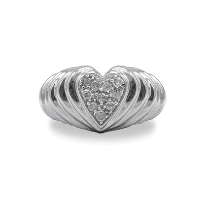 .925 Sterling Silver 1/6 Cttw Round Diamond &quot;Heartbeat&quot; Heart Band Ring (I-J Color, I3 Clarity)