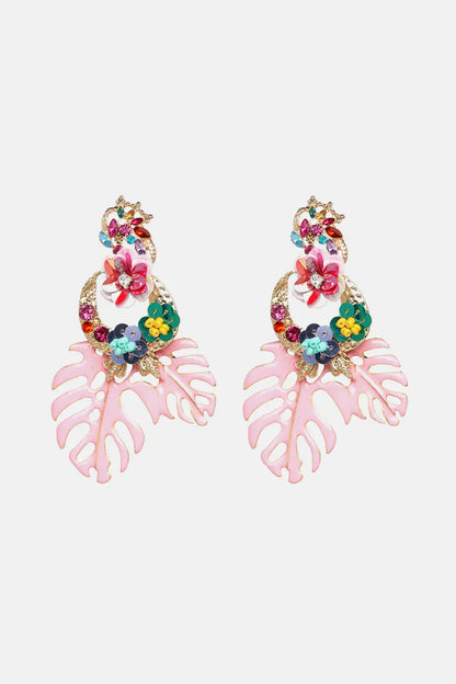 Leaf &amp; Flower Shape Zinc Alloy Dangle Earrings